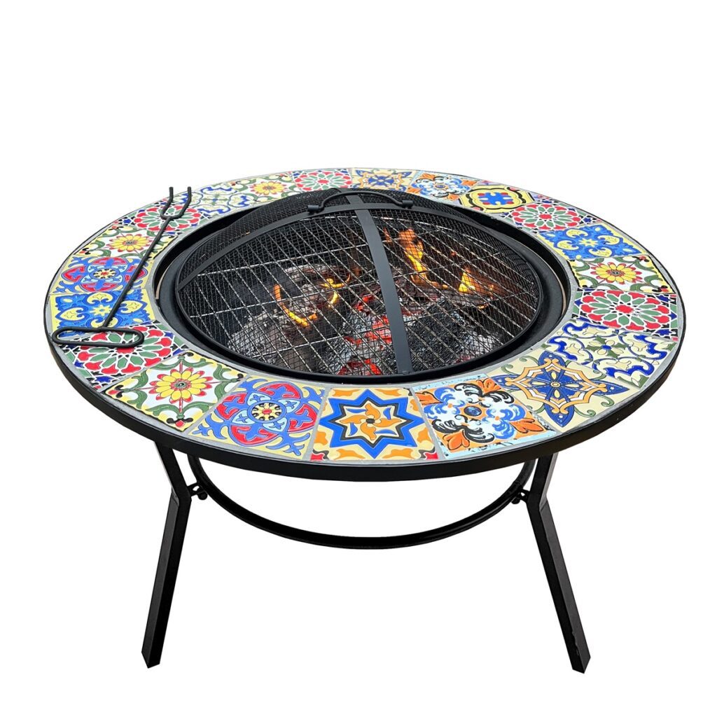 Marrakesh Mosaic Fire Pit With BBQ Grill 5029936998026 2